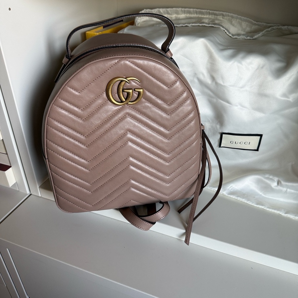 Gucci Women's Mauve Backpack with Gold Accents